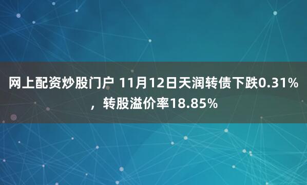 网上配资炒股门户 11月12日天润转债下跌0.31%，转股溢价率18.85%